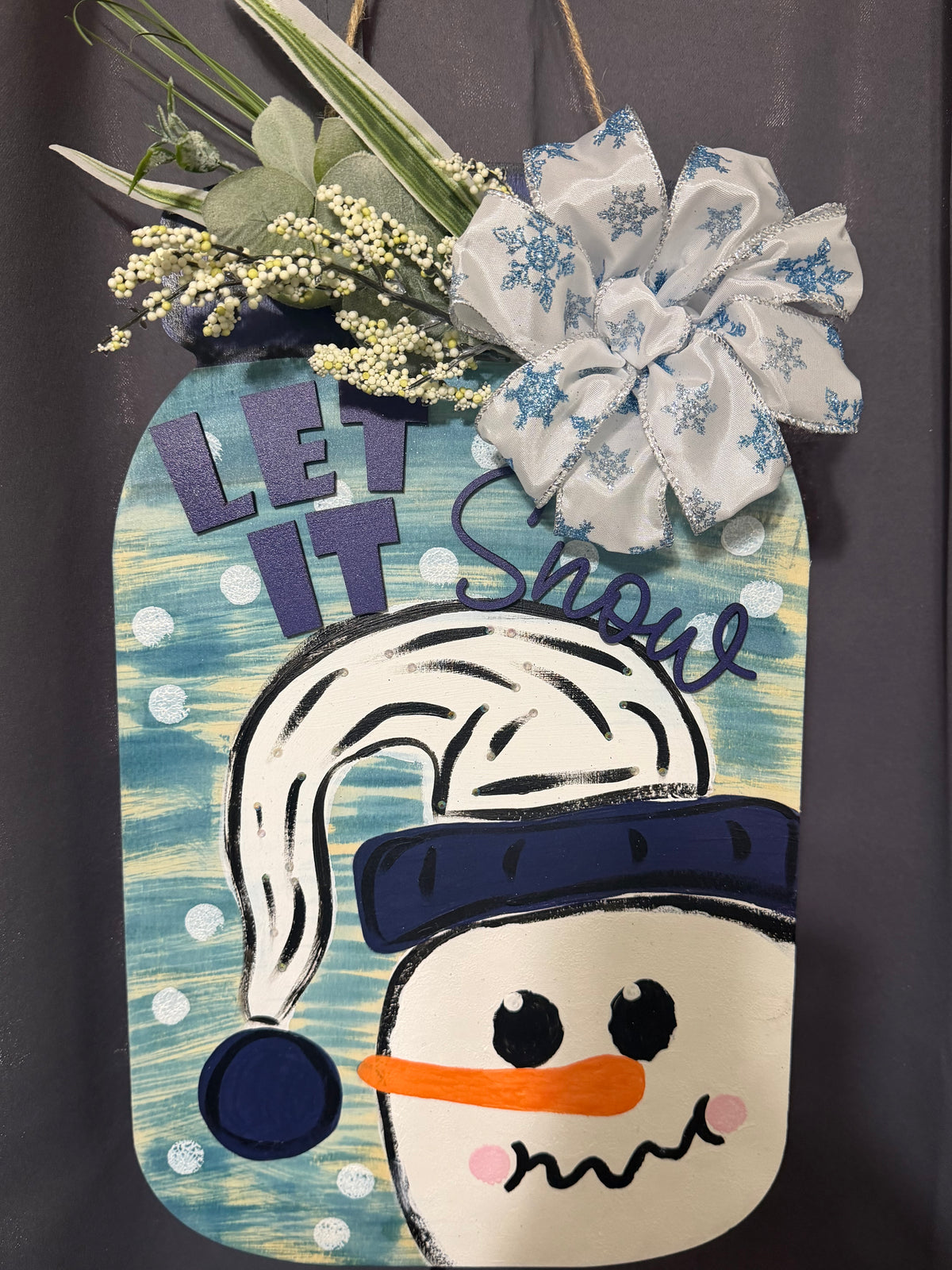 Handmade Snowman Door Hanger | Let It Snow Winter Farmhouse Decoration