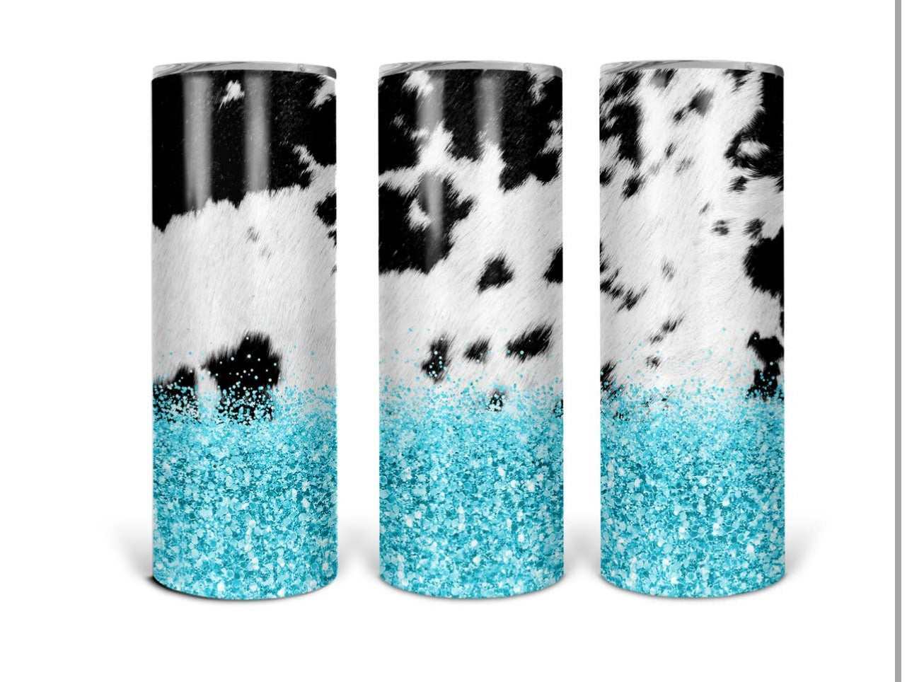 Cow Print Glitter Skinny Tumbler with Straw – 20oz
