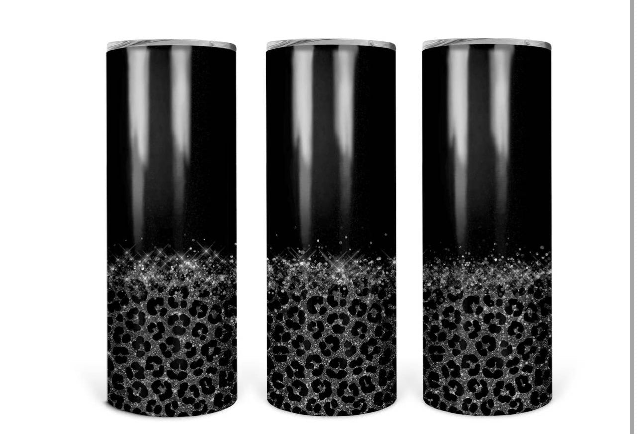 Black Leopard Glitter Skinny Tumbler – 20oz