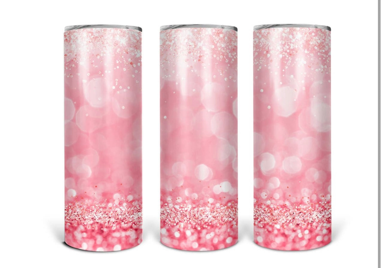 Pink Glitter Skinny Stainless Steel Tumbler with Straw- 20oz