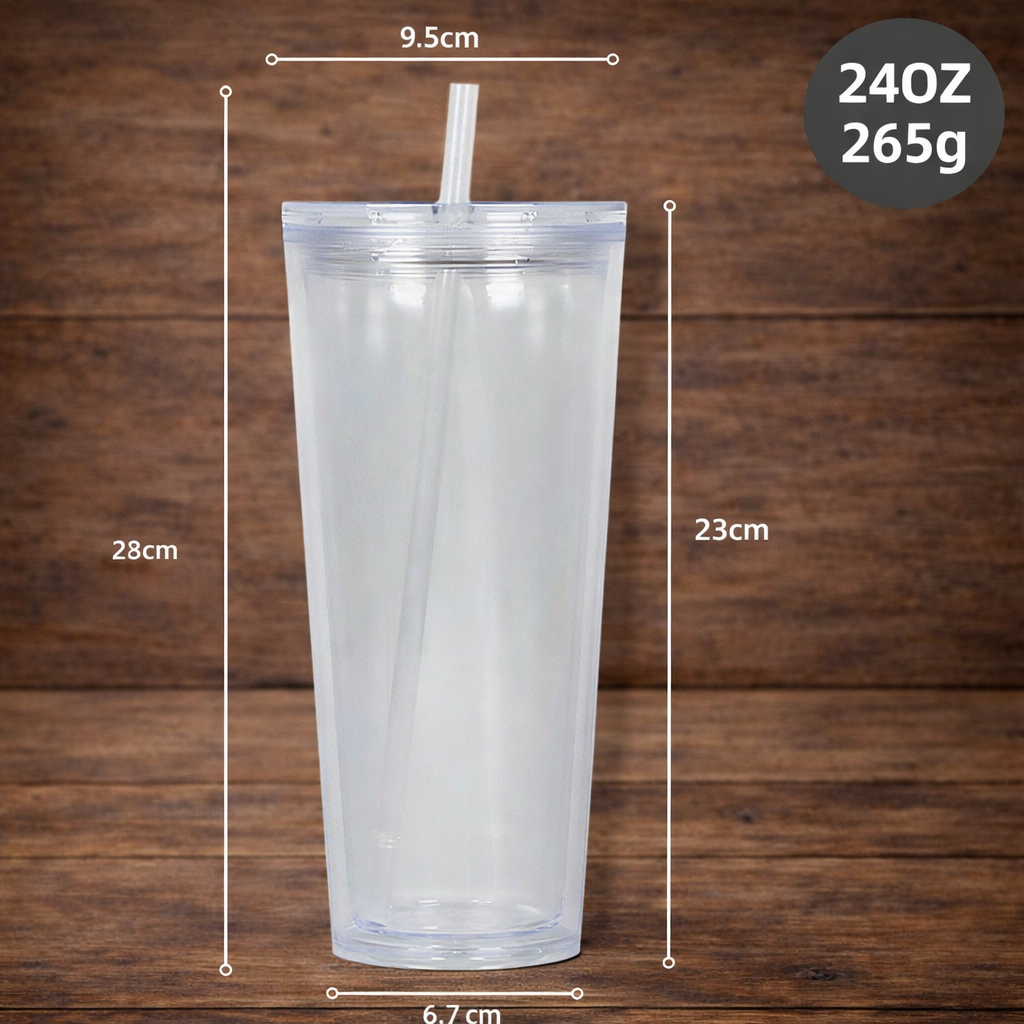 24oz Double Wall Snow Globe Acrylic Plastic Cup