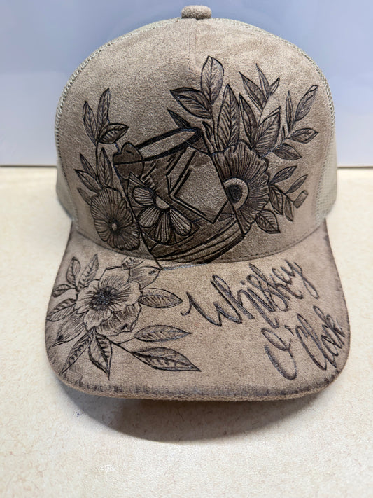 Whiskey O'clock Hand Burned Custom Tucker Hat