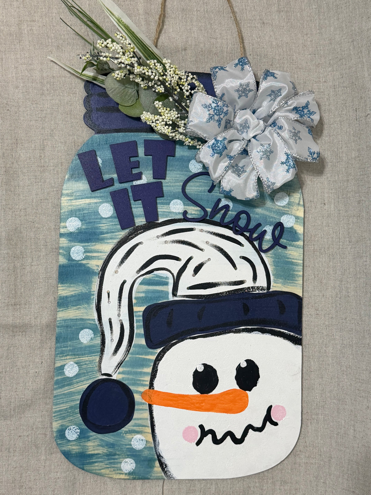 Handmade Snowman Door Hanger | Let It Snow Winter Farmhouse Decoration