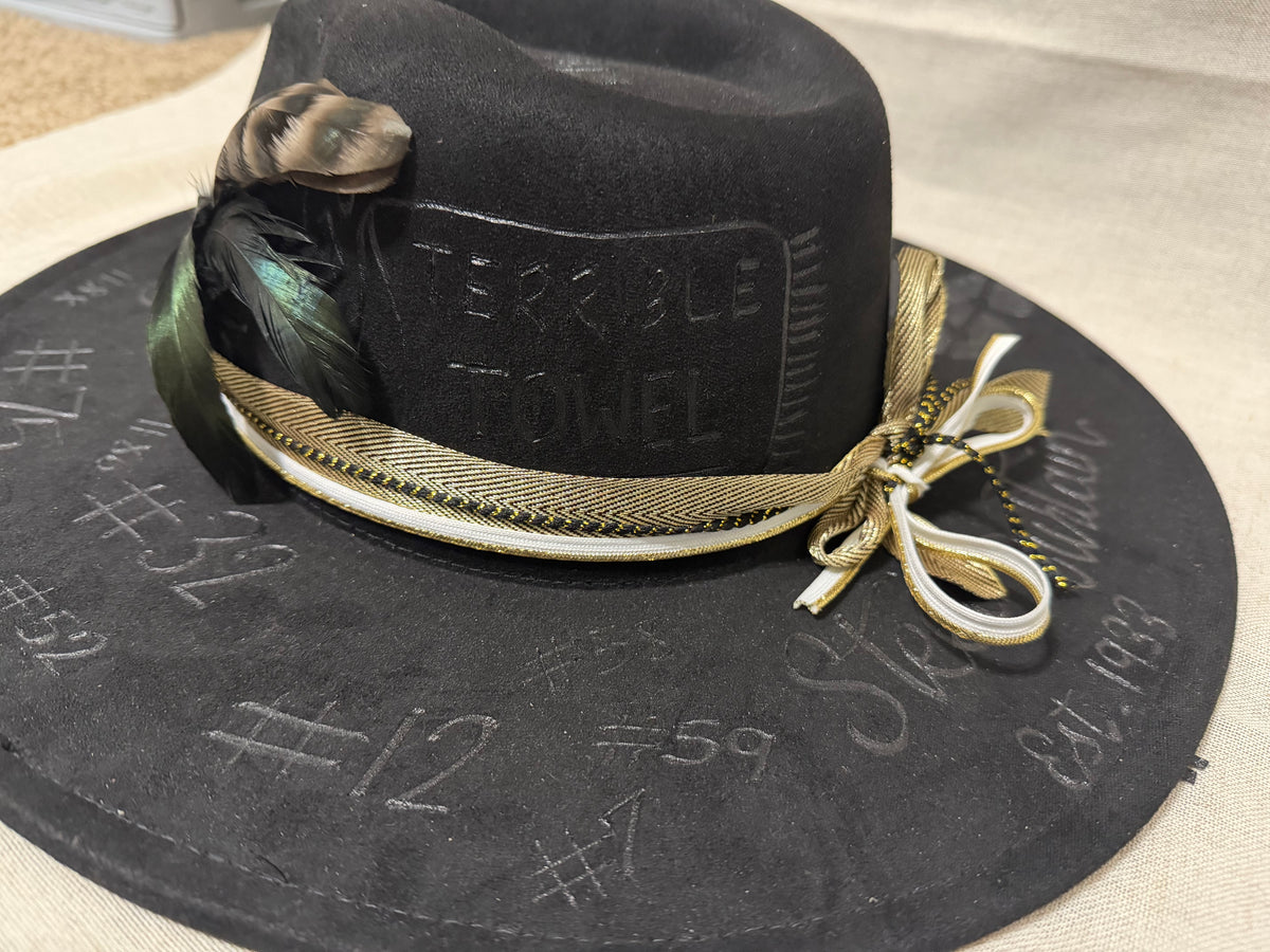 Hand-Decorated Pittsburgh Steelers Fedora Hat | Black & Gold Football Fan Hat