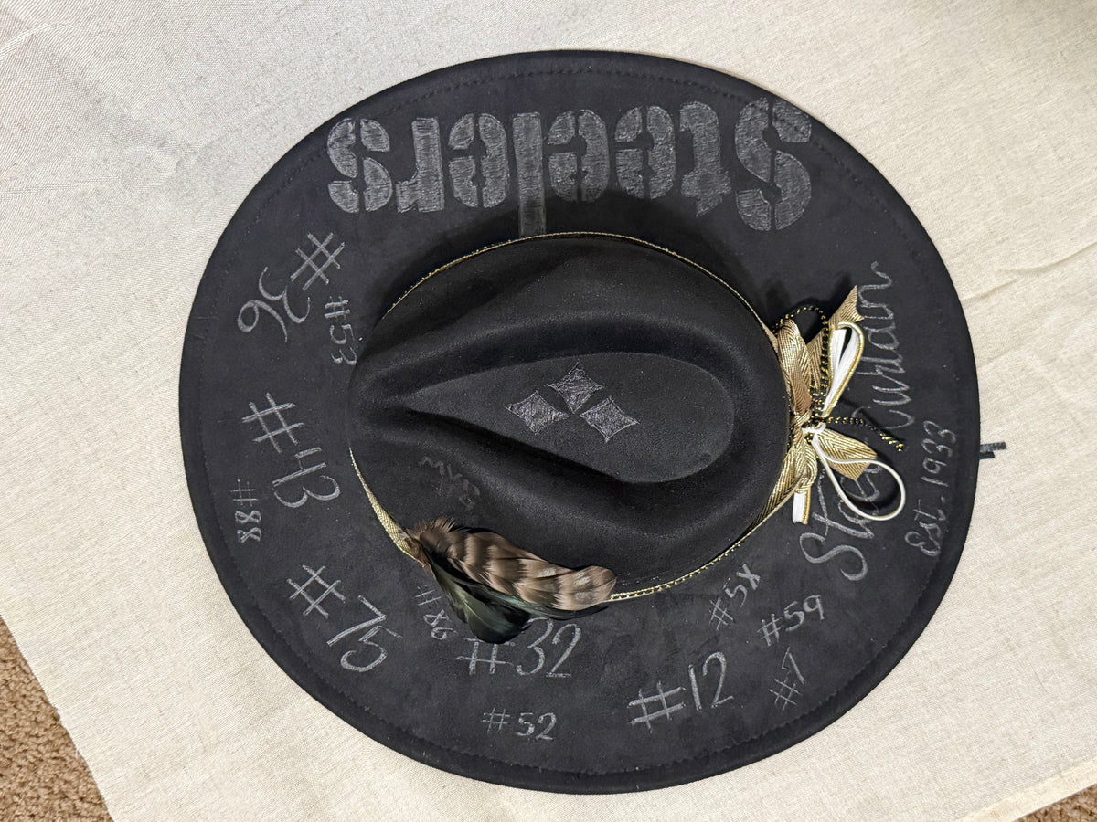Hand-Decorated Pittsburgh Steelers Fedora Hat | Black & Gold Football Fan Hat