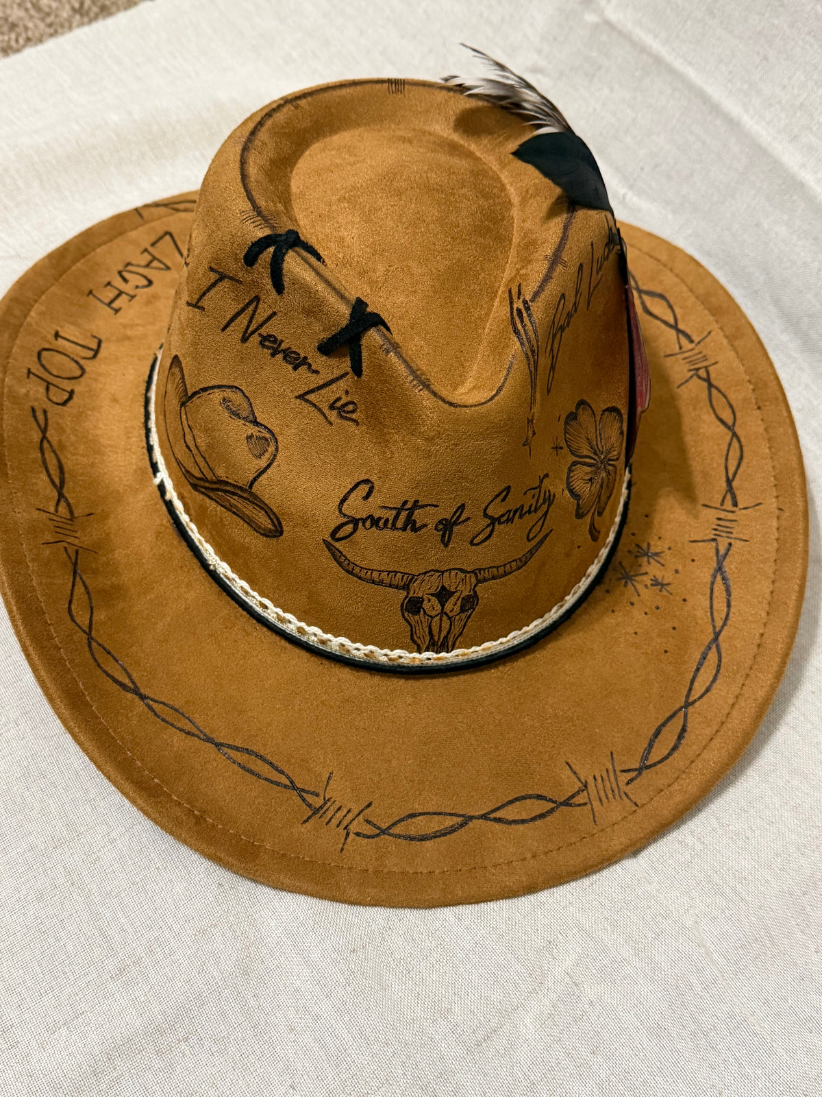Hand-Burned Country Western Cowboy Hat | Rustic Brown Music-Inspired Fedora