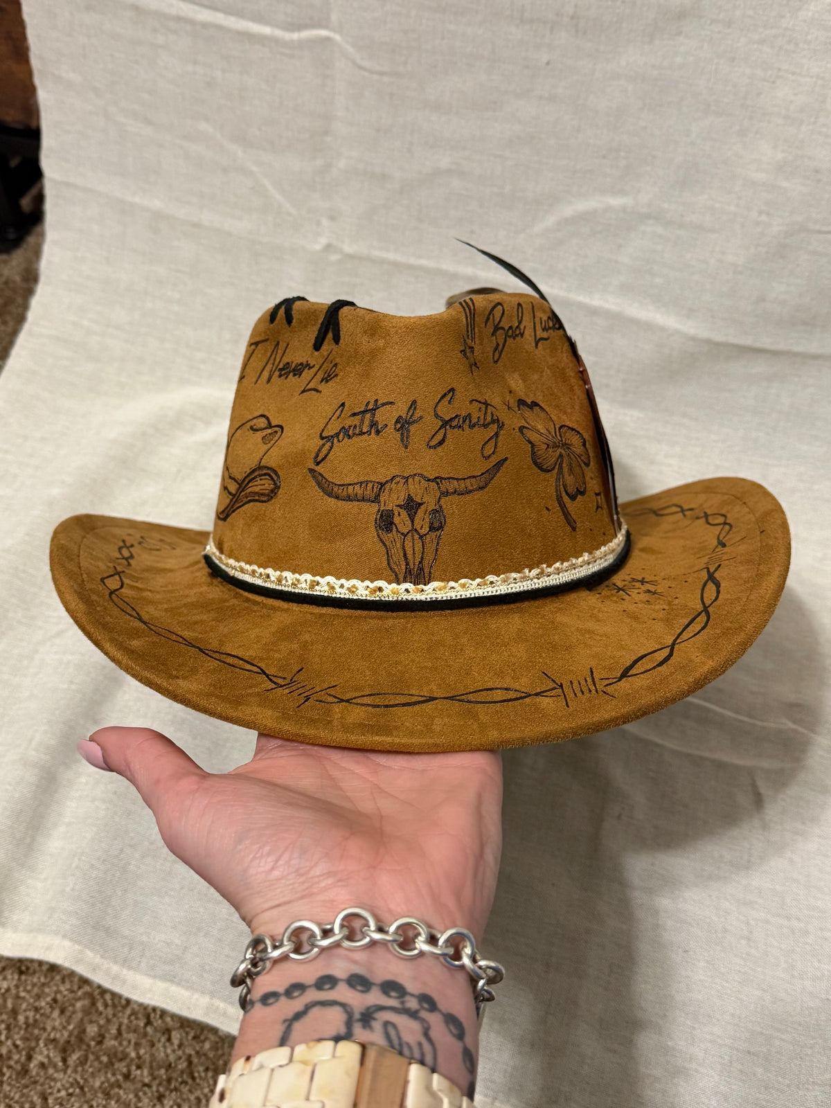 Hand-Burned Country Western Cowboy Hat | Rustic Brown Music-Inspired Fedora
